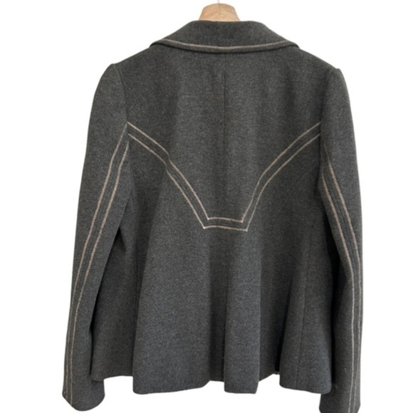 Anthropologie Dark Gray Pea Coat with Tan Accents 2 - Picture 5 of 15